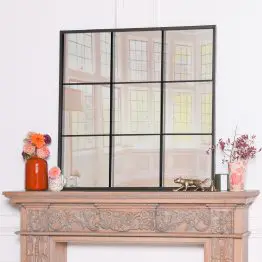Black Metal Window Style 90cm Square Wall Mirror Wall Mirror UK