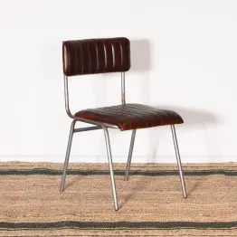 Braxton Aviator Industrial Ribbed Genuine Leather Metal Dining Chair Dining Chair UK
