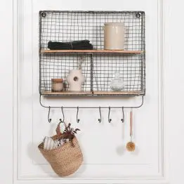 Iron Metal Wire Large 4 Compartment Wall Mounted Shelf With Hooks With Hooks UK