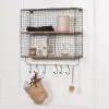 Iron Metal Wire Large 4 Compartment Wall Mounted Shelf With Hooks With Hooks UK