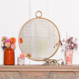 Elise Round Gold Finish Minimalist Mirror with Loop with Loop UK