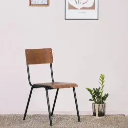 Vintage Retro School Style Black Metal Frame Industrial Plywood Dining Chair Dining Chair UK