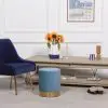 Amour Ocean Blue Velvet Pouffe Gold Trim Round Stool Ottoman Stool Ottoman UK