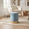 Amour Ocean Blue Velvet Pouffe Gold Trim Round Stool Ottoman Stool Ottoman UK