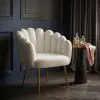 Aurora Art Deco White Boucle Scalloped Occasional Chair Gold Legs Shell Armchair Shell Armchair UK