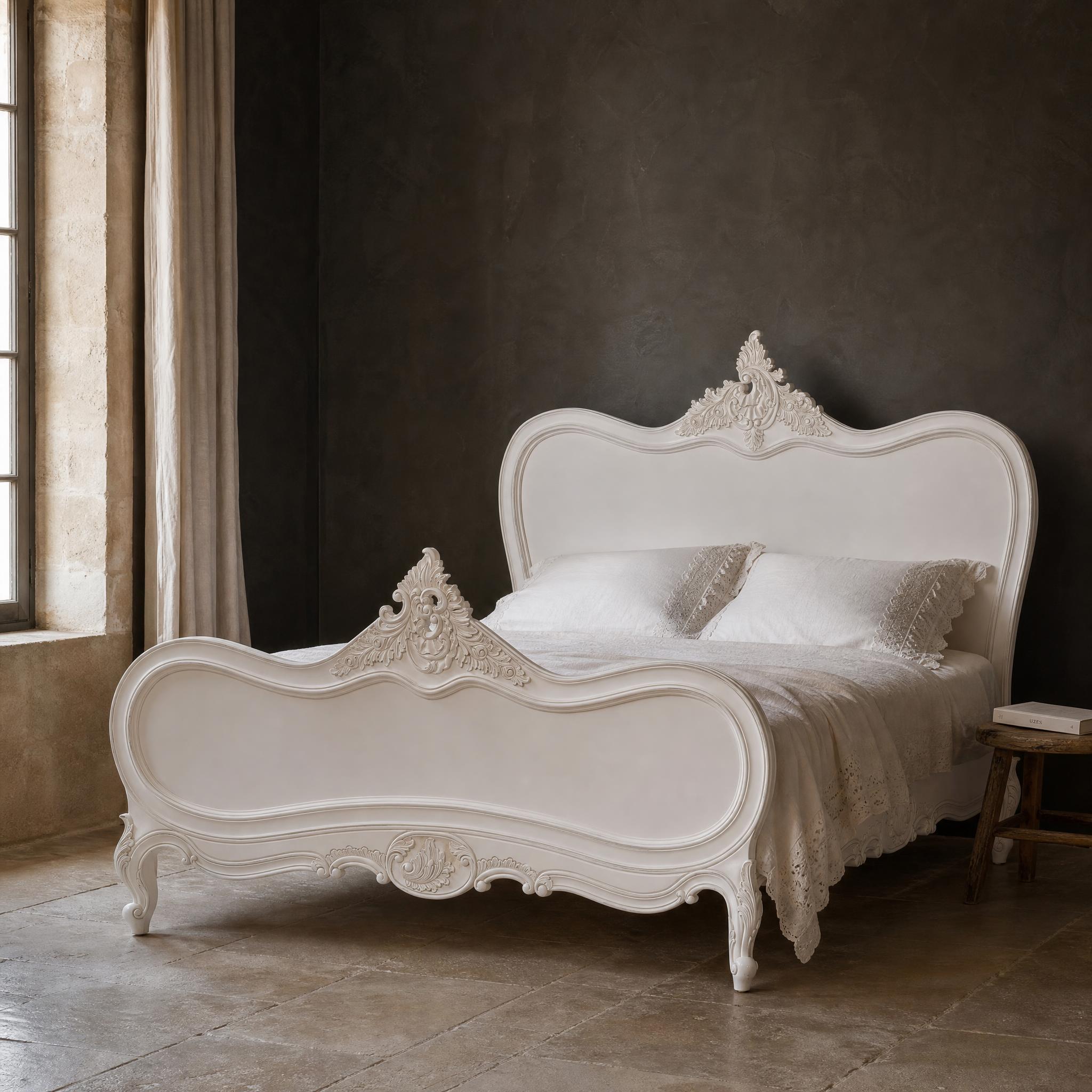 5ft French Chateau King Size Mahogany Off White Painted Bed Painted Bed UK