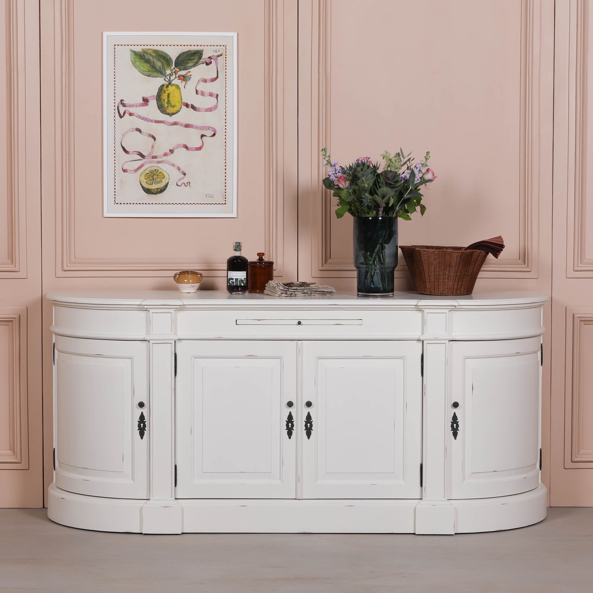 Aged French Distressed Rounded Sideboard in Washed Ivory Patina Ivory Patina UK