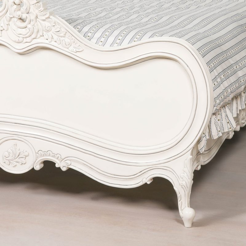 4ft6 Chateau Solid Wooden Mahogany Off White Painted French Bed French Bed UK