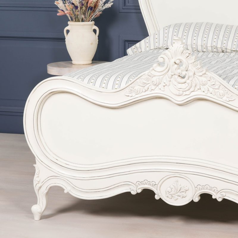 4ft6 Chateau Solid Wooden Mahogany Off White Painted French Bed French Bed UK