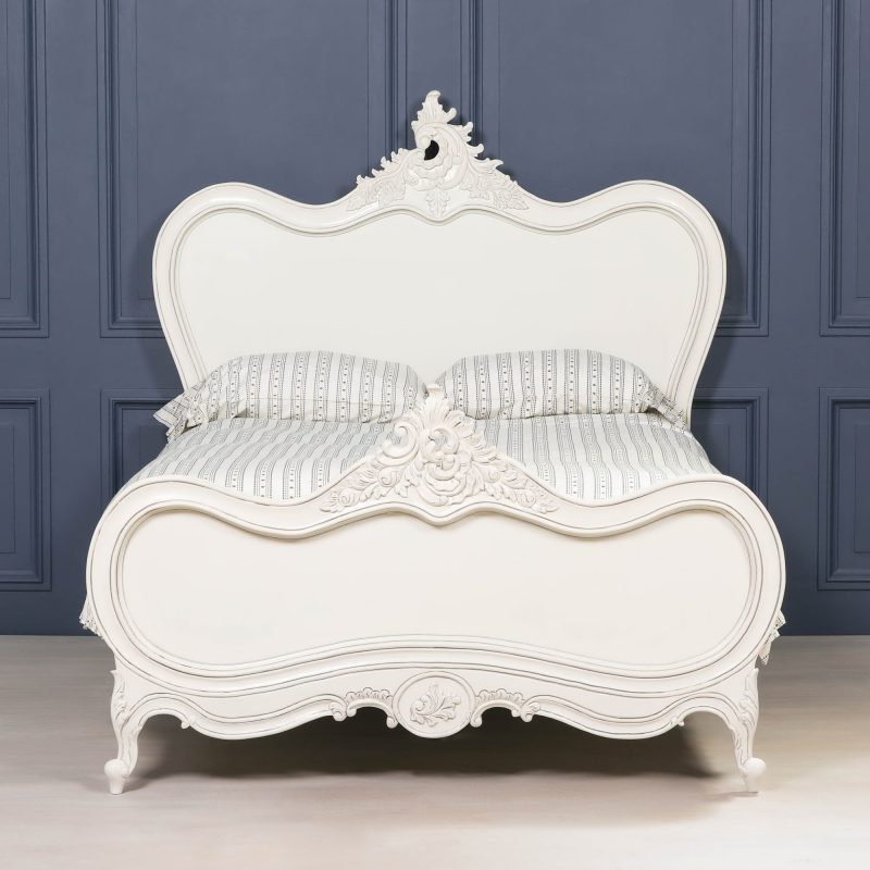 4ft6 Chateau Solid Wooden Mahogany Off White Painted French Bed French Bed UK