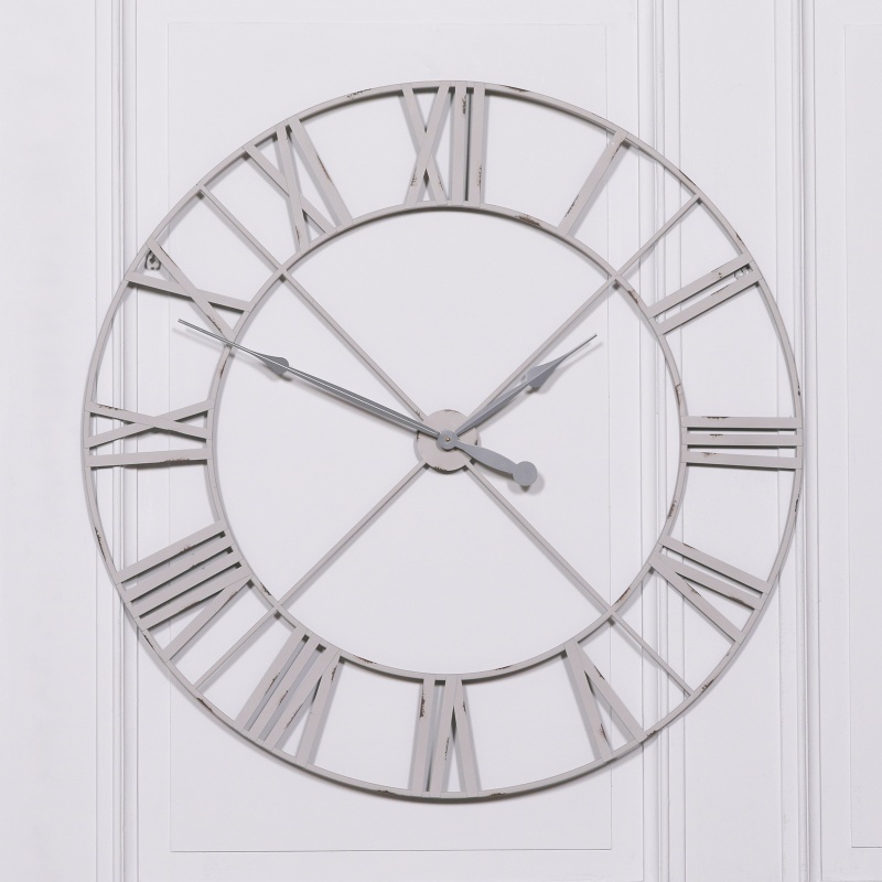 Extra Large Distressed Pale Grey Contemporary Skeleton Metal Wall Clock Wall Clock UK