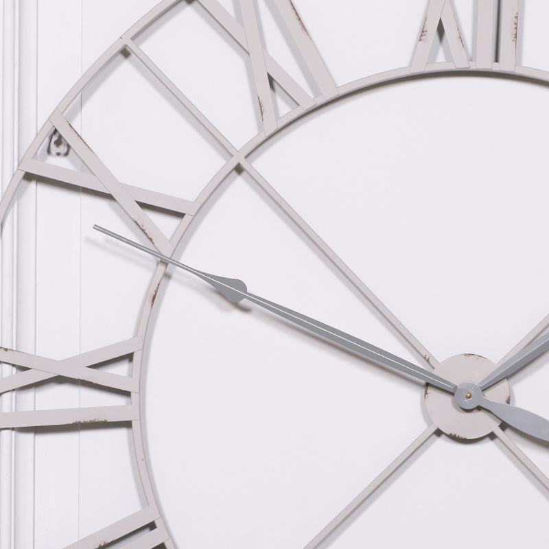 Extra Large Distressed Pale Grey Contemporary Skeleton Metal Wall Clock Wall Clock UK