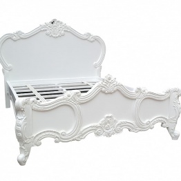 French Rococo White King Size 5ft Wooden Carved Rose Cherub Bed Cherub Bed UK