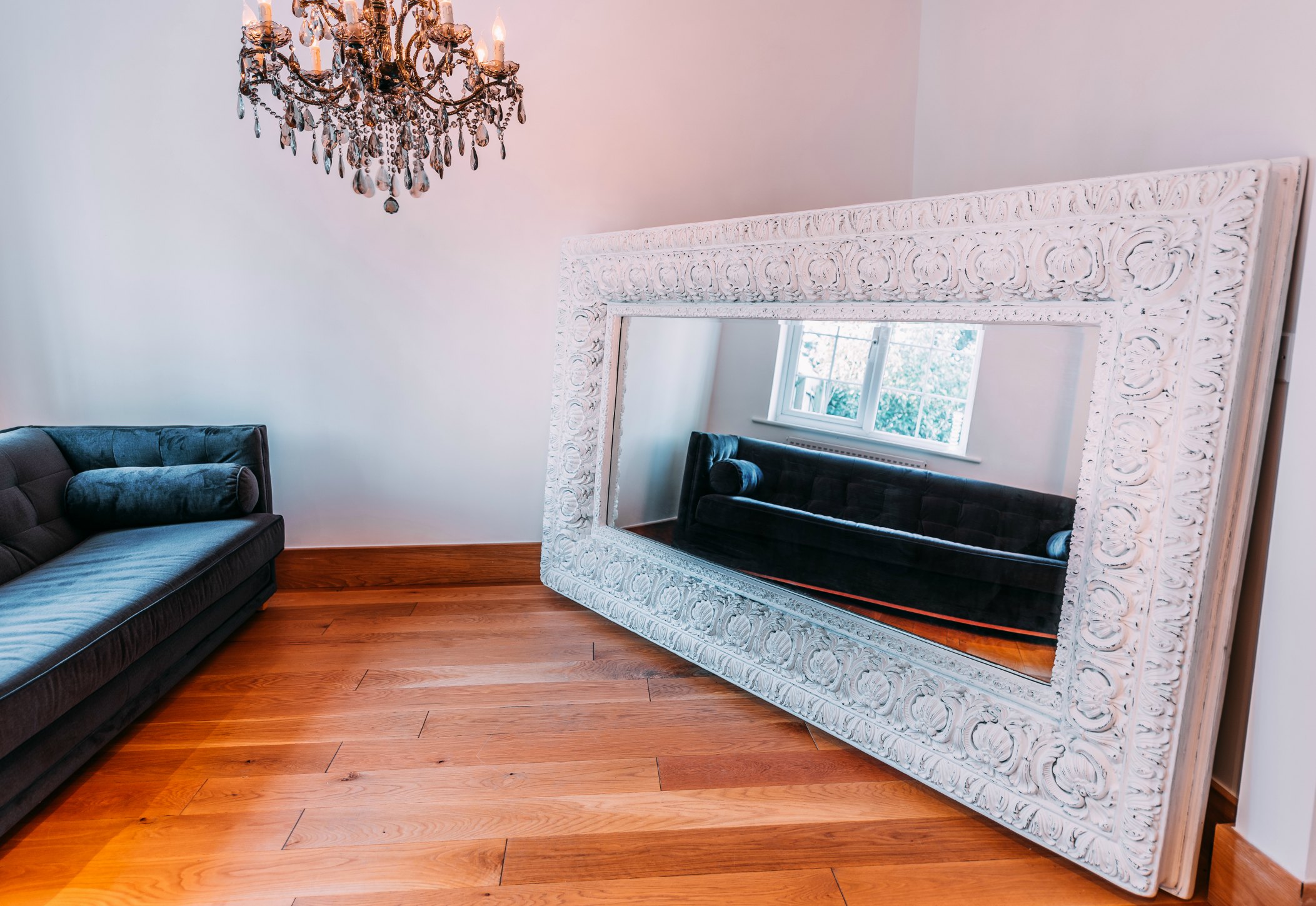 Celeste Extra Large Distressed White Mirror Furniture - La Maison Chic