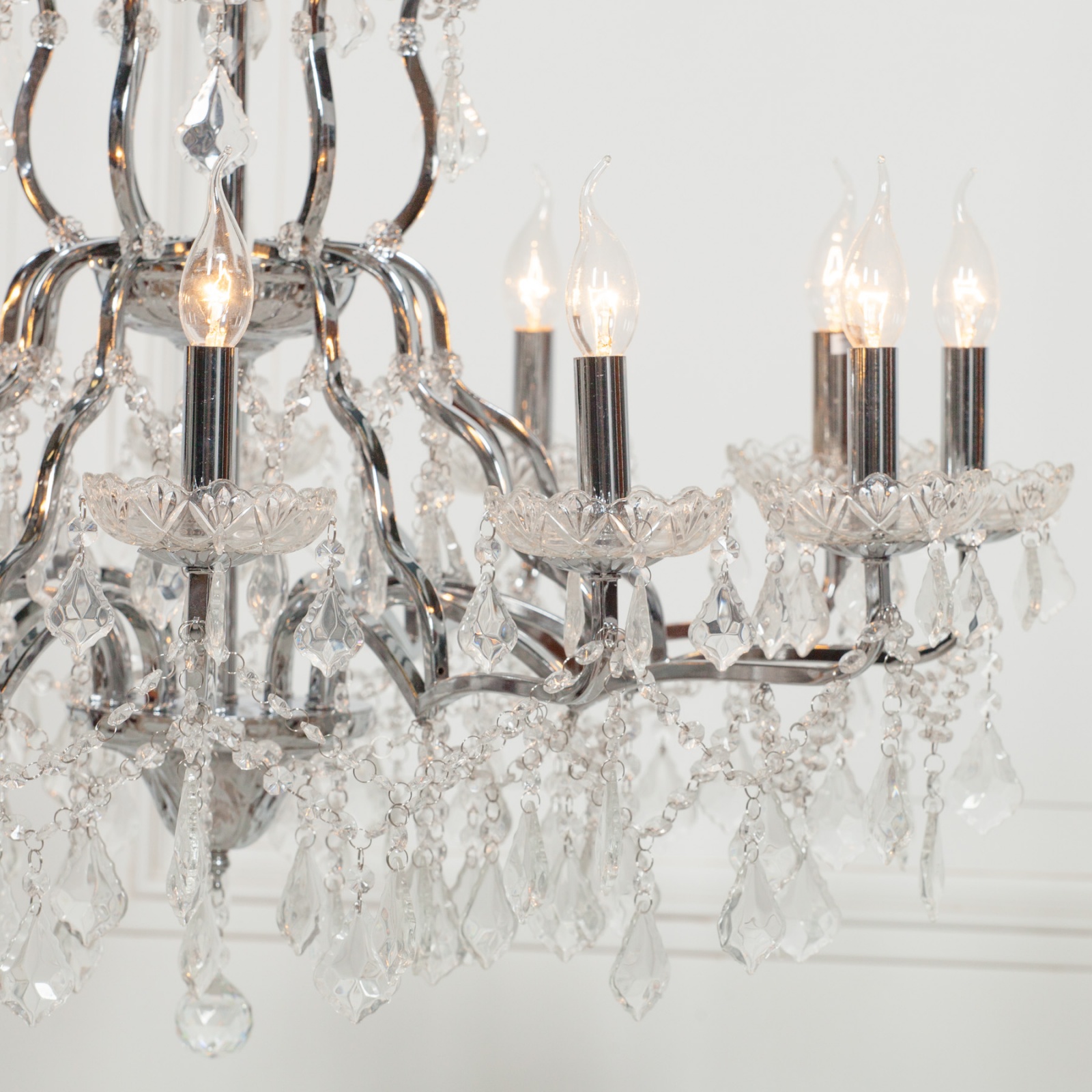 12 Arm Large Chrome Shallow Cut Glass Chandelier 12 Arm Large Chrome Shallow Cut Glass Chandelier