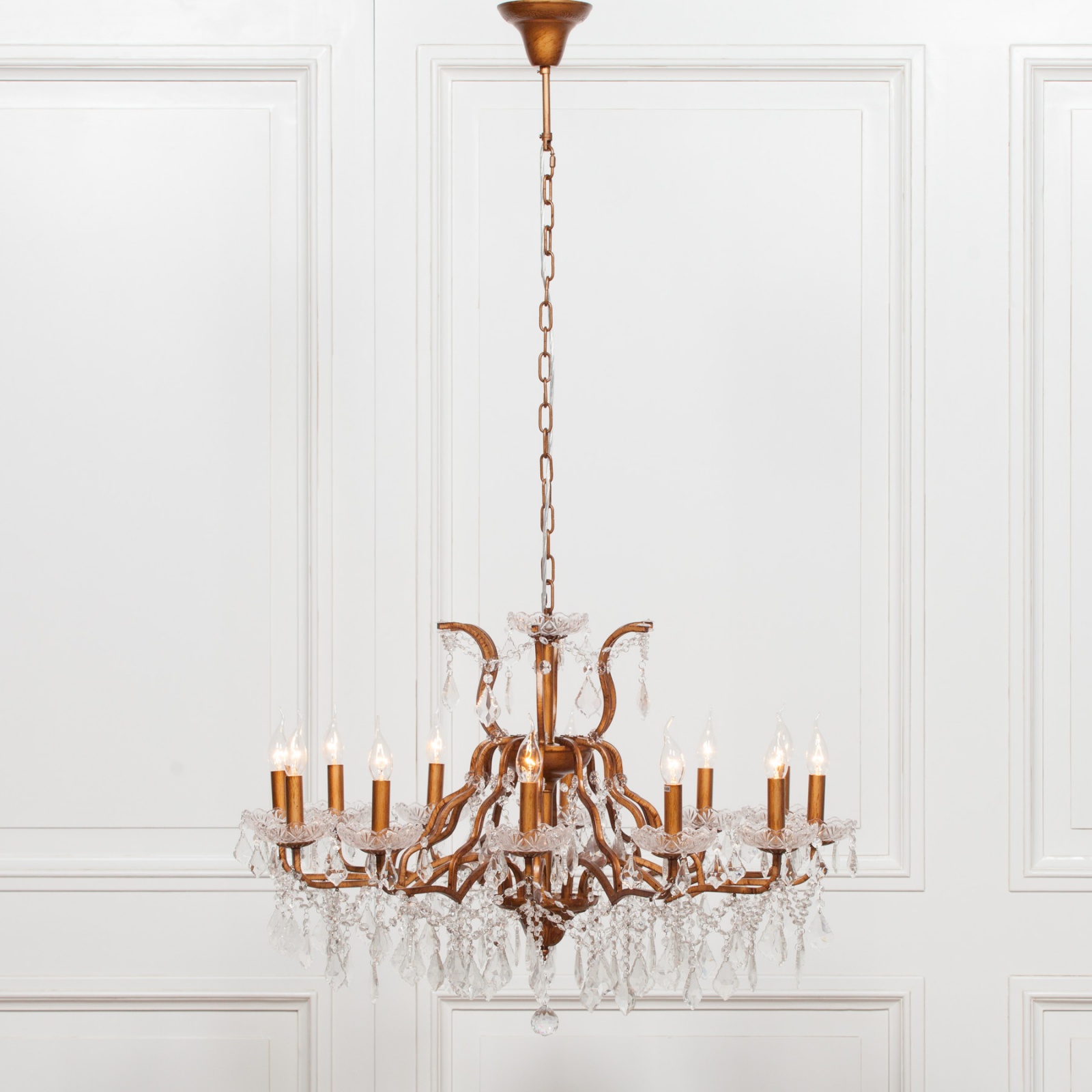 Large 12 Branch Arm French Style Bronze Cut Glass Chandelier Home