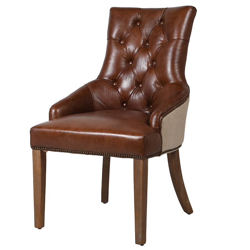 Buttoned Tan Leather Dining Chair Furniture La Maison Chic Luxury