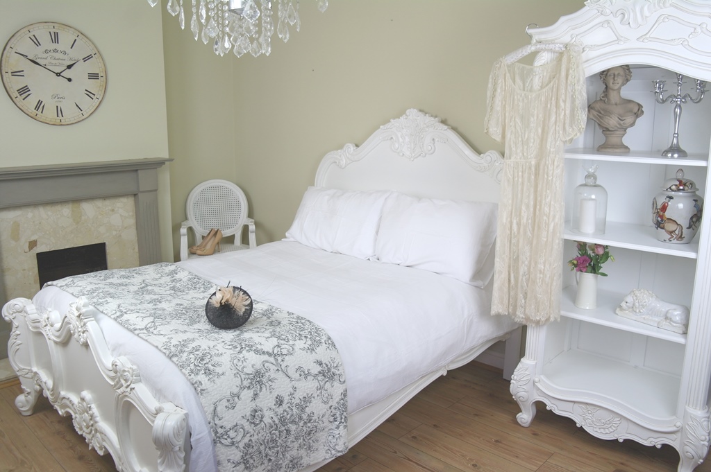 French Rococo White Super King Size 6ft Wooden Carved Rose Cherub Cherub Bed Uk