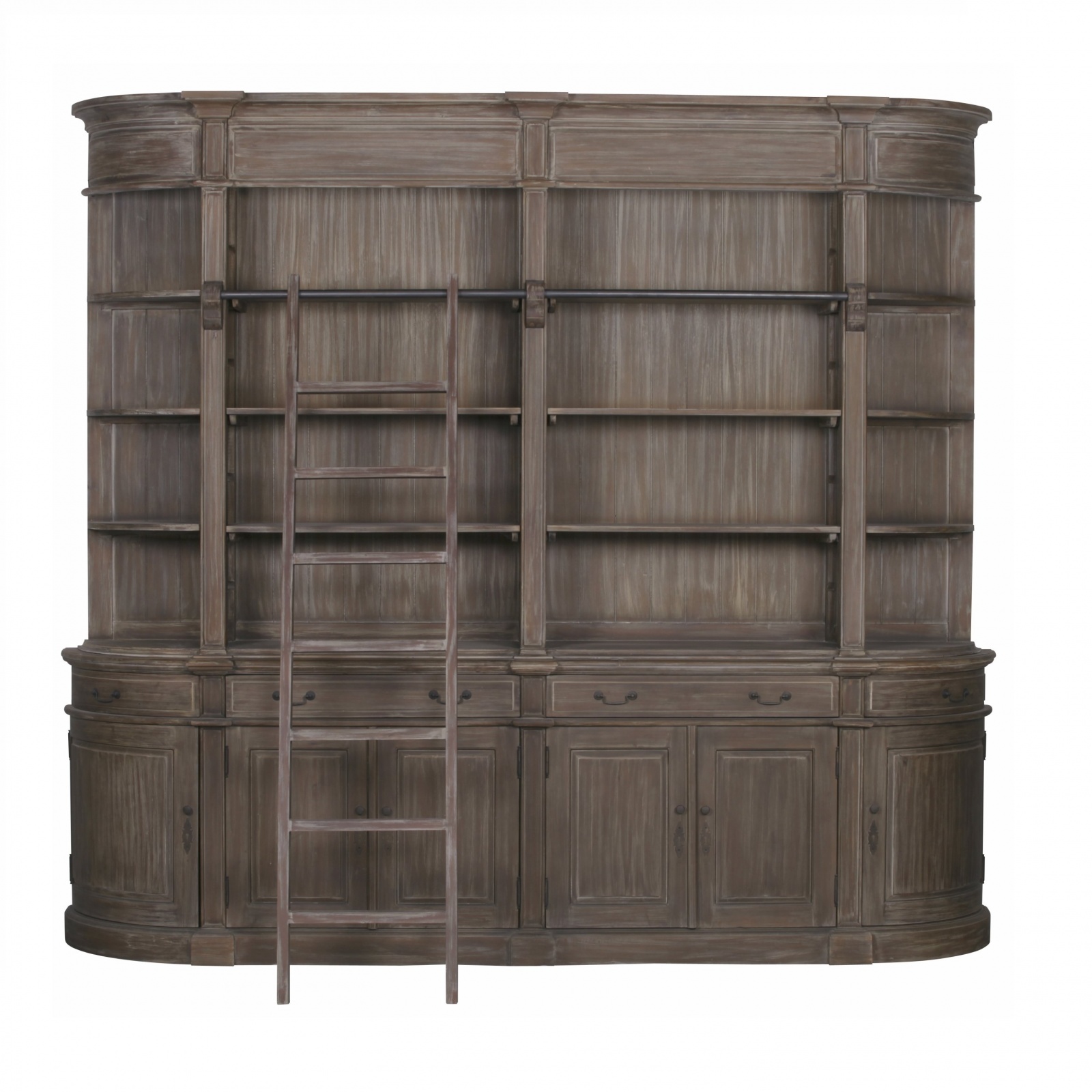 Aged Extra Large Rivieren Bookcase with Ladder Furniture ...