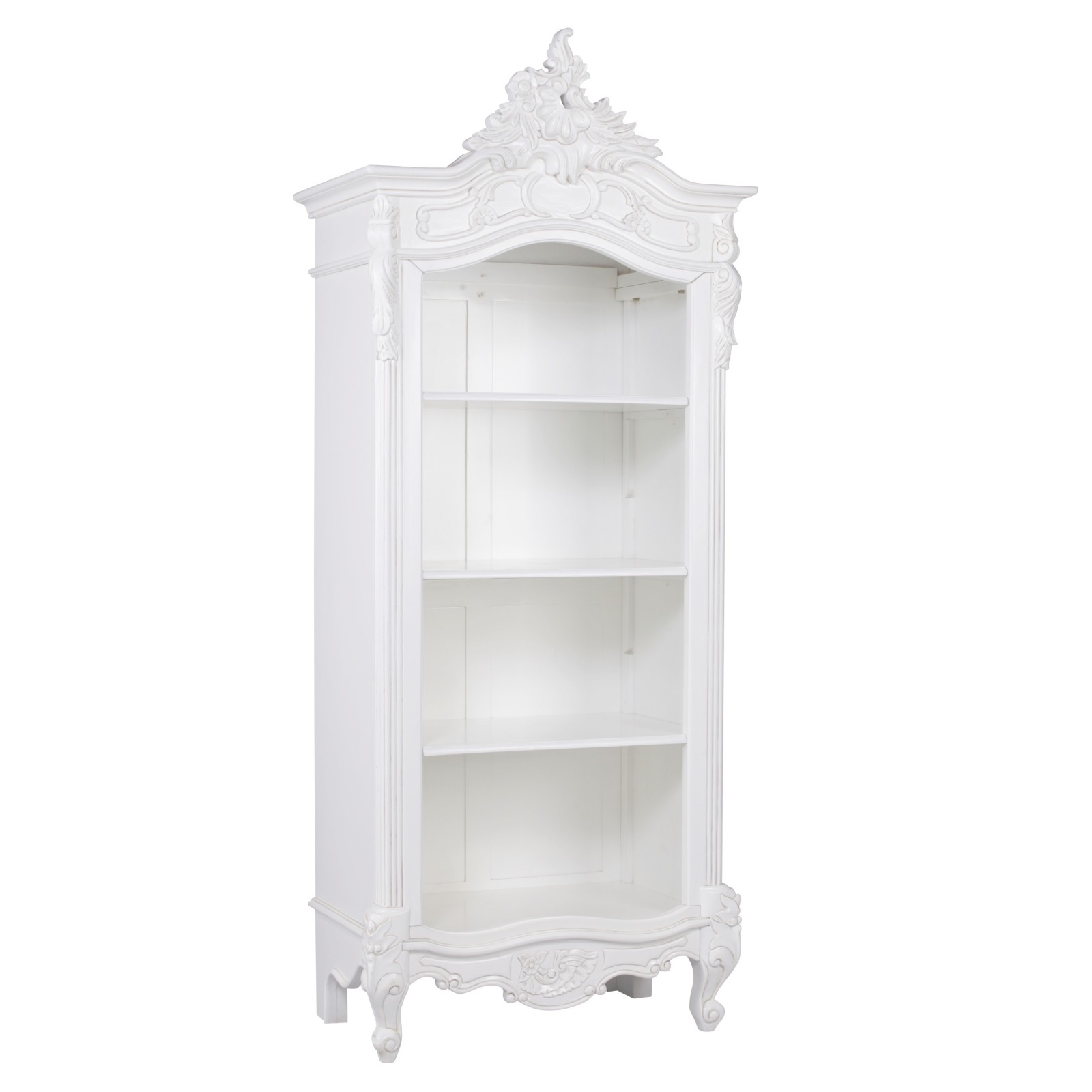 Annette French Style White Rococo Carved Open Bookcase Furniture