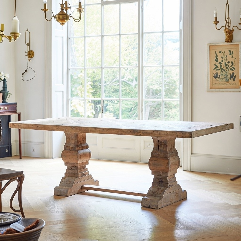 Reclaimed Rustic Wood Parquet Top Large Dining Table Dining Table UK