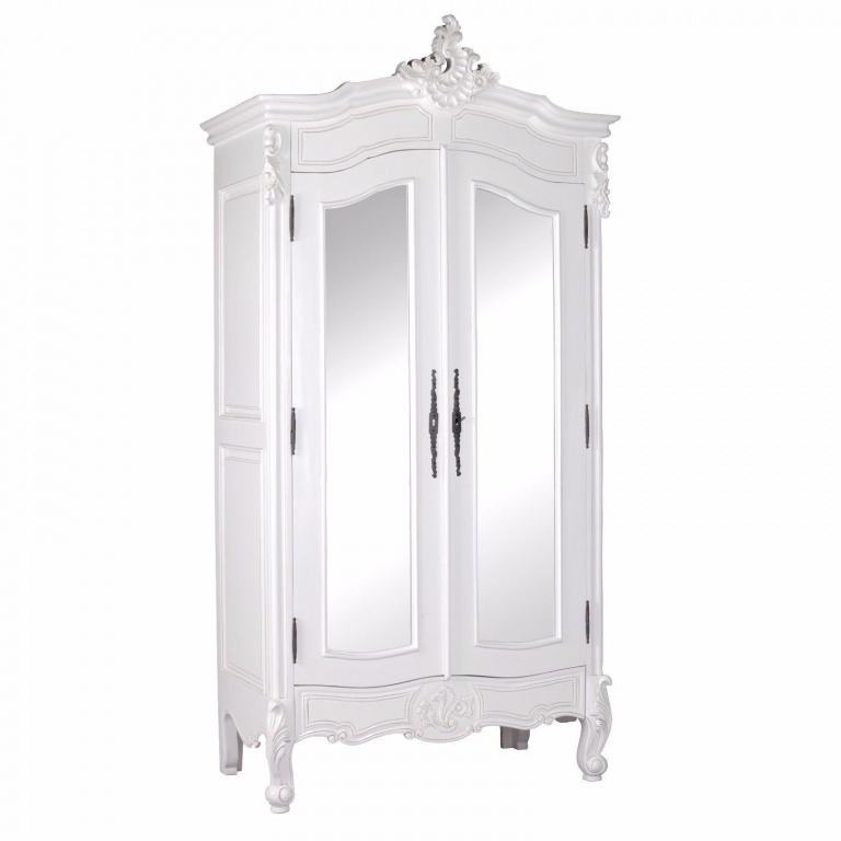 French White Painted Armoire Wardrobe Mirrored Doors