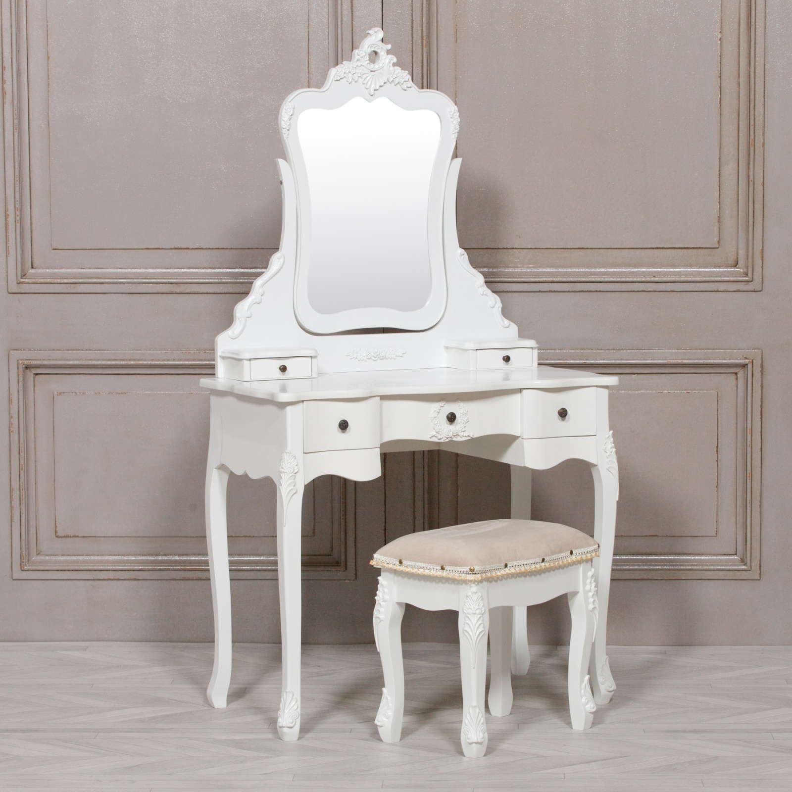 Annabelle French Style White Dressing Table and Stool 