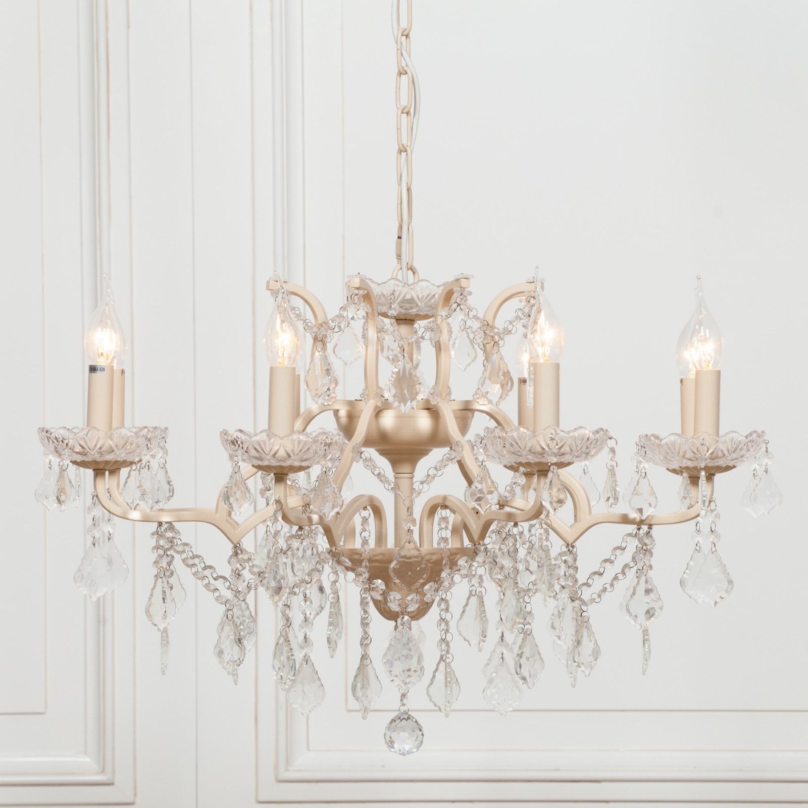 Cream 8 Branch Shallow Cut Glass Chandelier Cream 8 Branch Shallow Cut Glass Chandelier