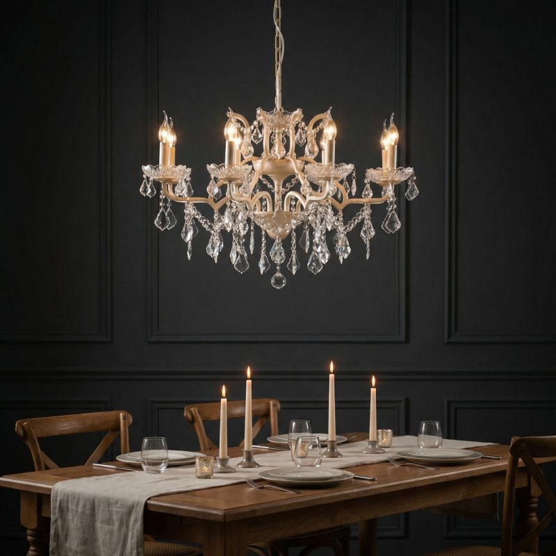 8 Branch Cream Shallow Cut Glass Chandelier Glass Chandelier UK