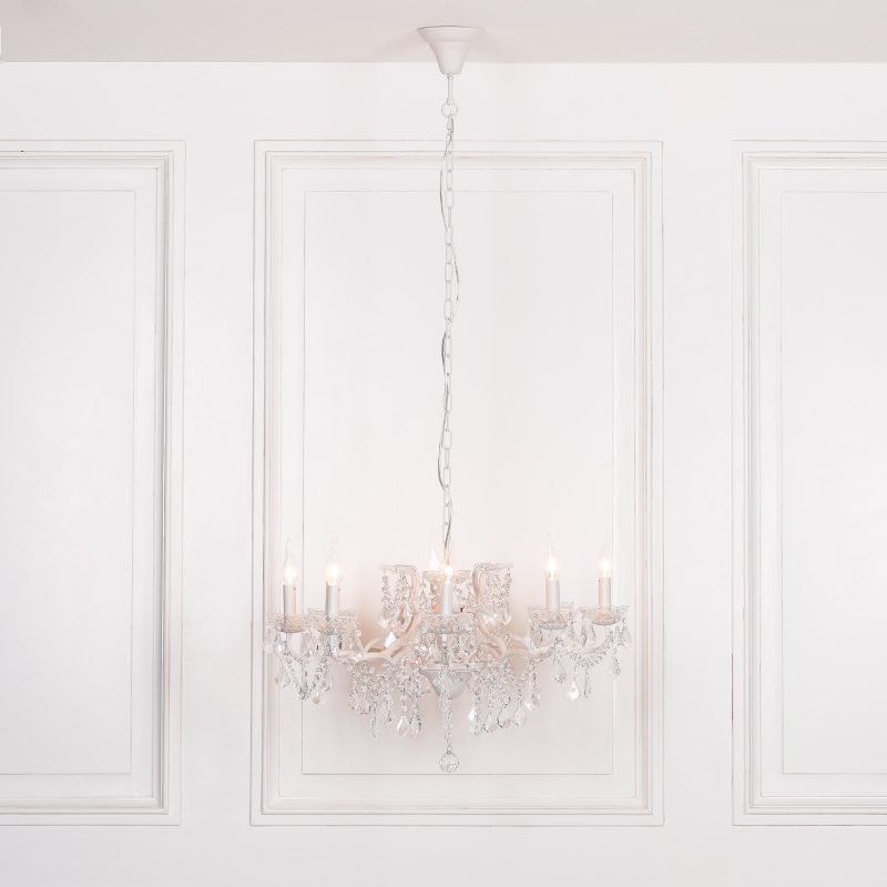 White 8 Branch Shallow Cut Glass Chandelier Glass Chandelier UK
