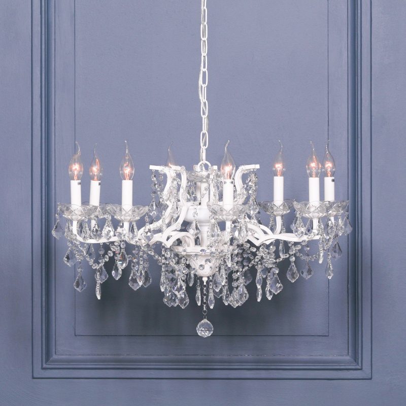 8 Arm Branch White Shallow Cut Glass Chandelier Glass Chandelier UK