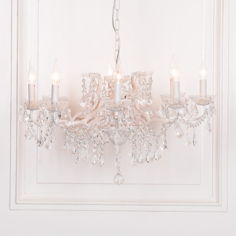 8 Arm Branch White Shallow Cut Glass Chandelier Glass Chandelier UK