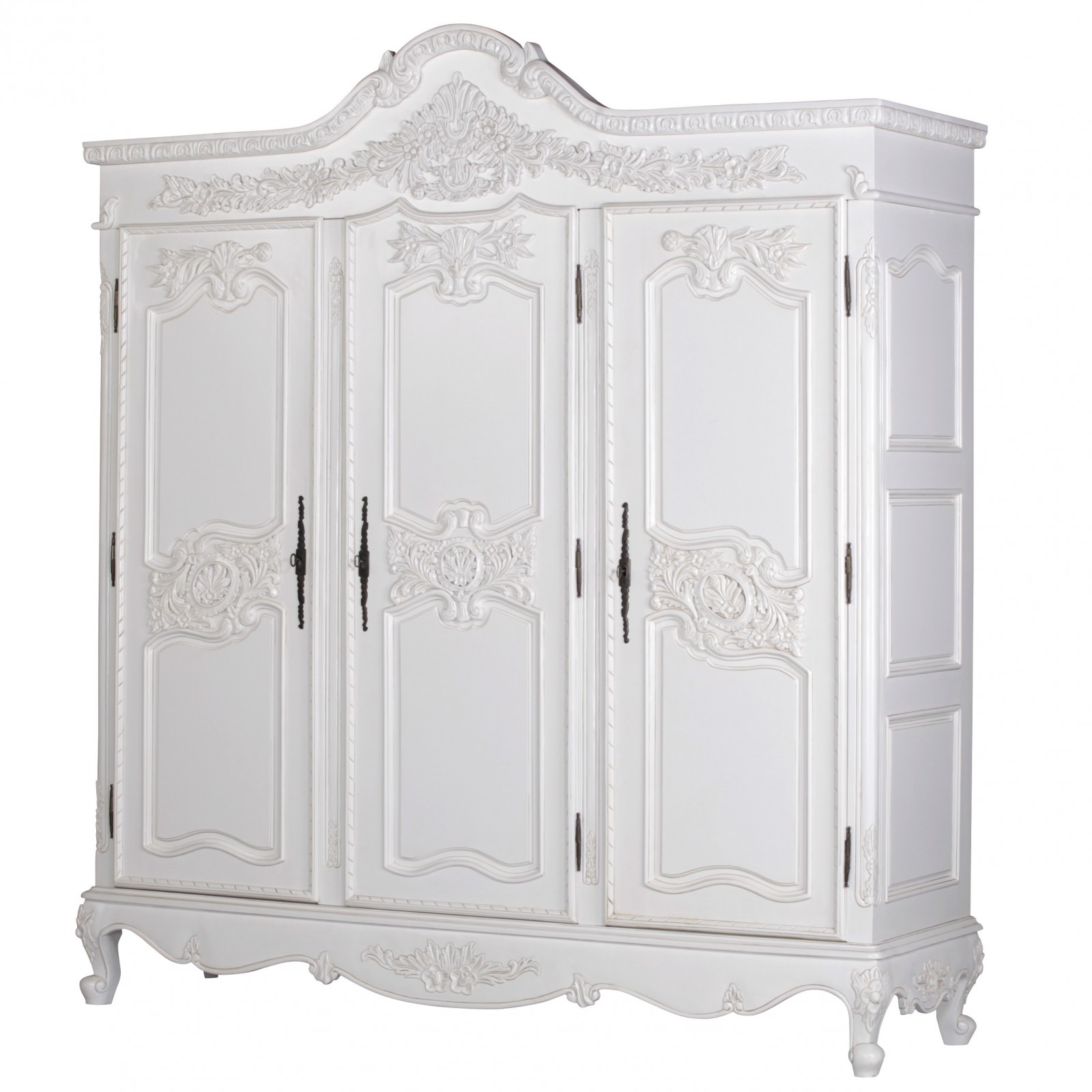 French White Hand Carved Large Triple Armoire Wardrobe La Maison Chic