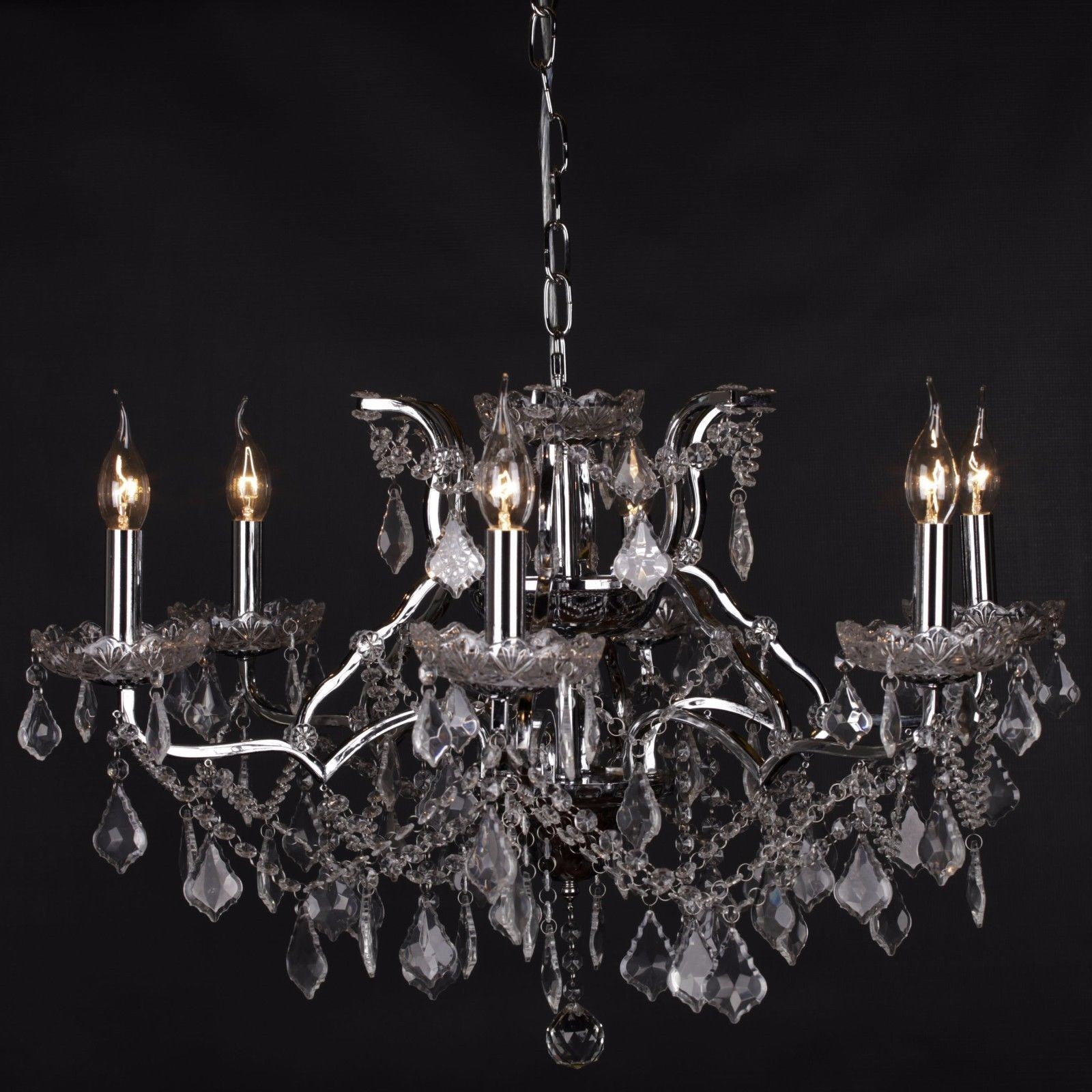 Chrome 6 Branch Shallow Cut Glass Chandelier Chrome 6 Branch Shallow Cut Glass Chandelier