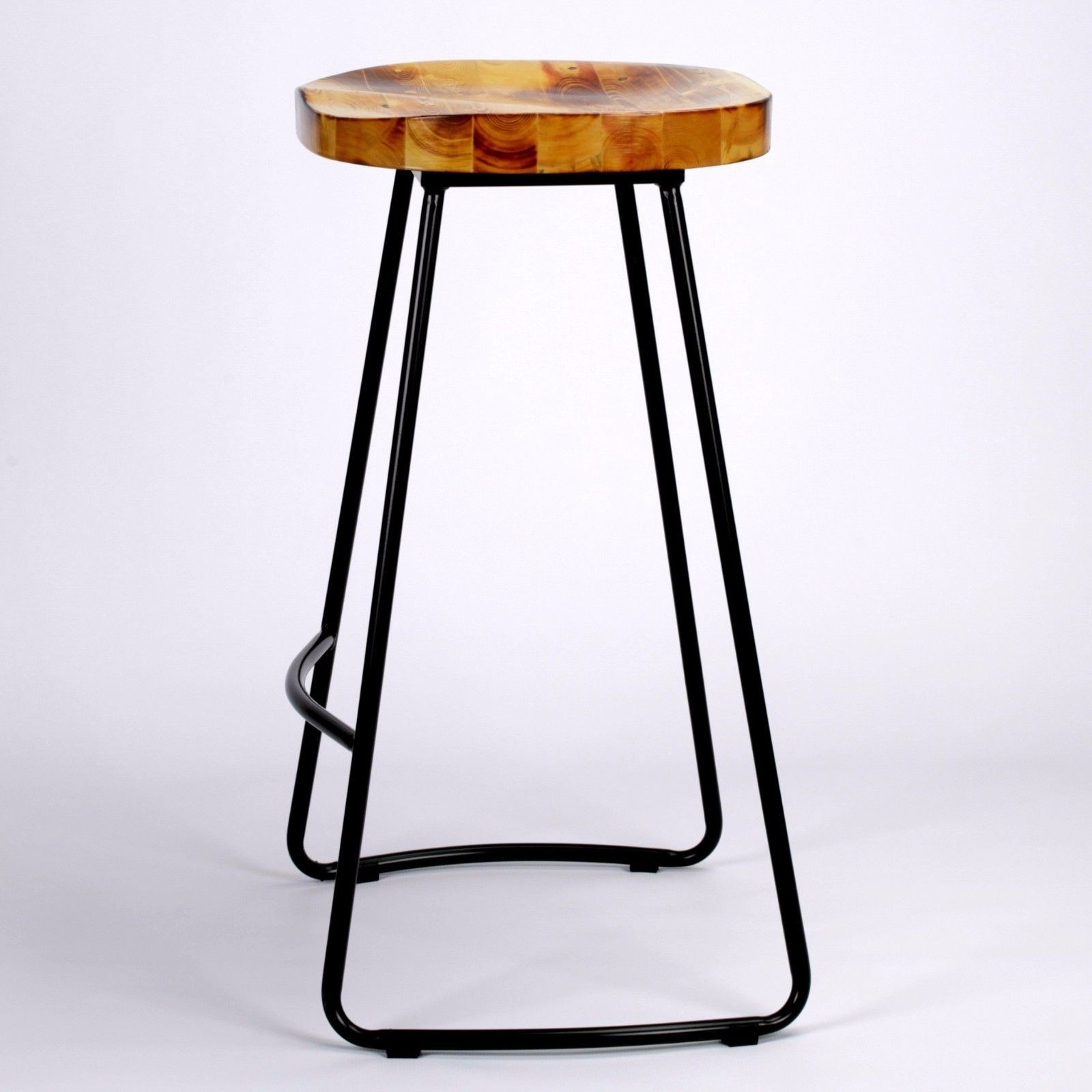 Industrial Tractor Style Wooden Seat Metal Bar Stool Furniture - La