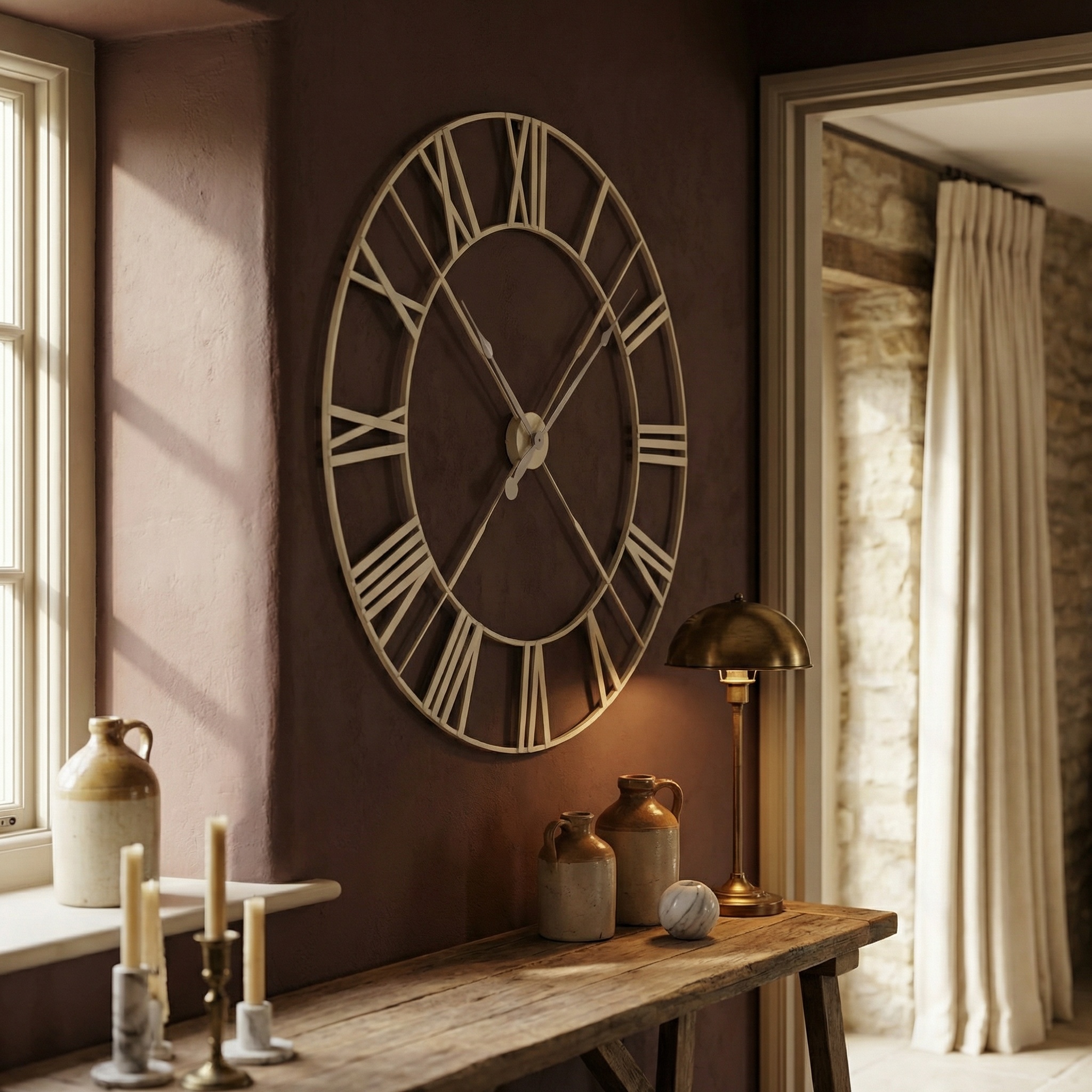 Large Vintage Cream Distressed Twist Frame Wall Clock With Grey Hands Grey Hands UK