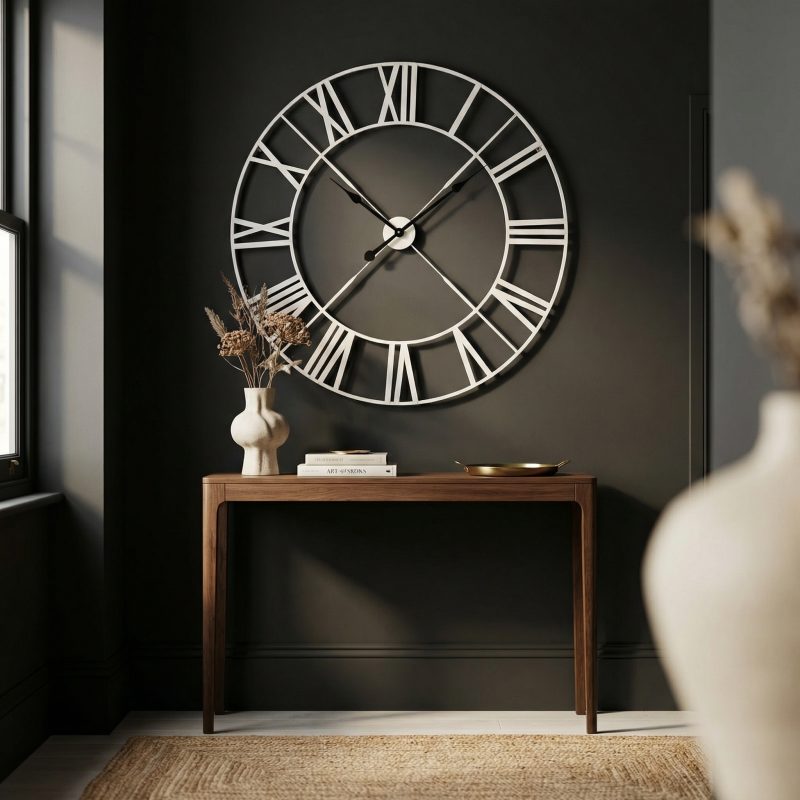 Distressed Off White Extra Large 110 cm Wall Clock With Black Hands Black Hands UK