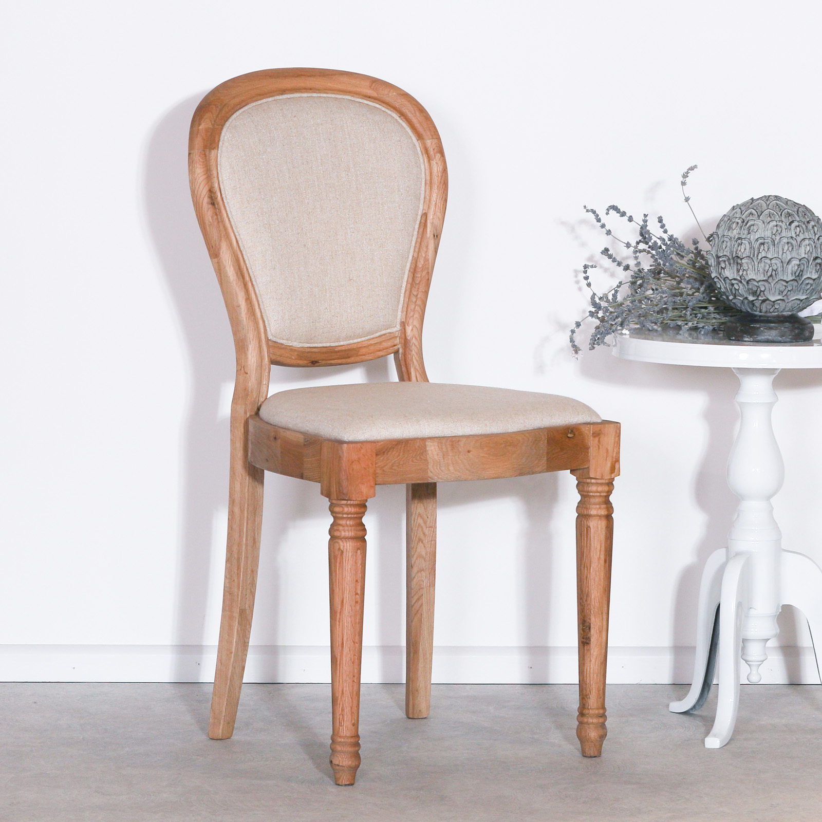 weathered oak and linen dining chair