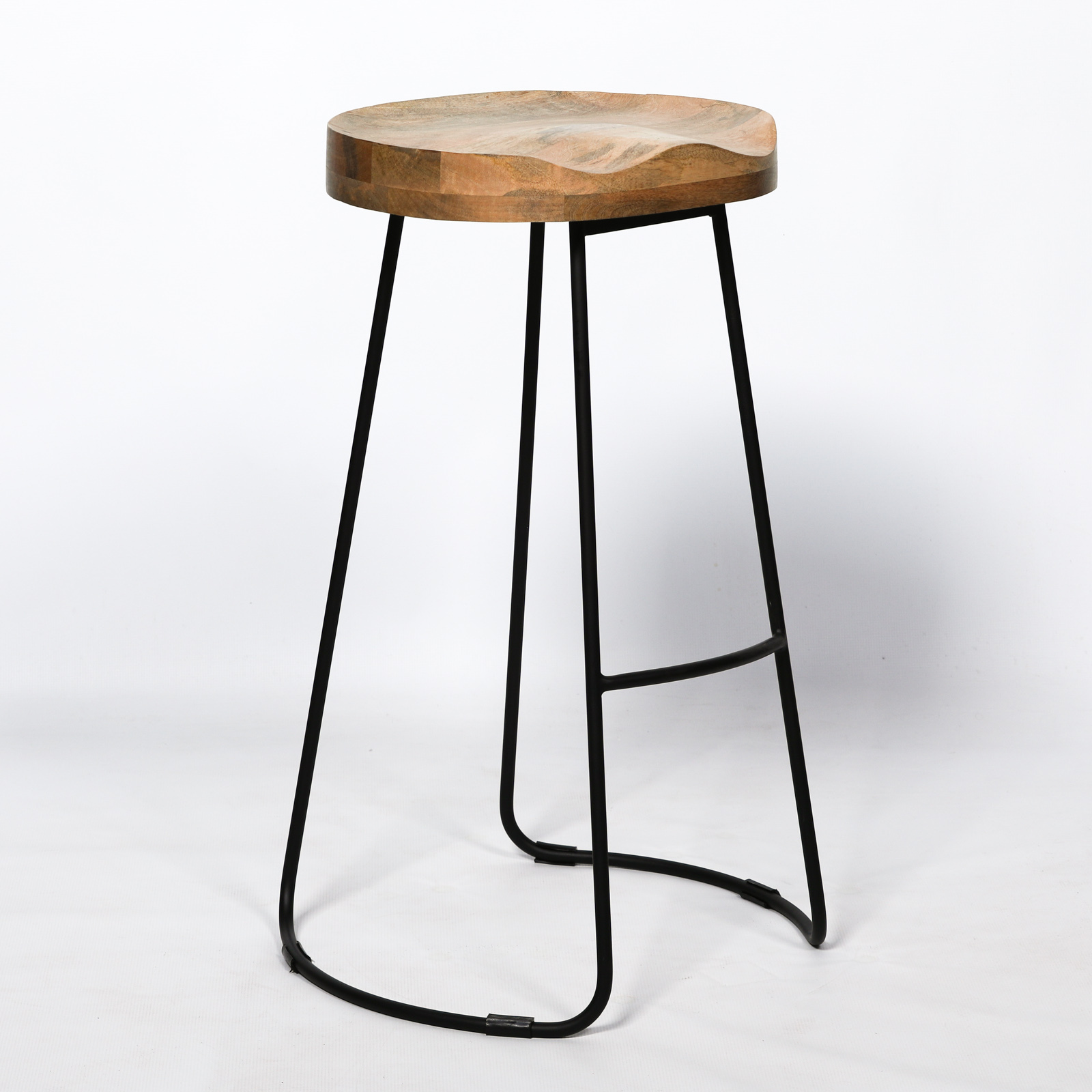 Industrial Tractor Style Wooden Seat Black Finish Iron Metal Bar Stool