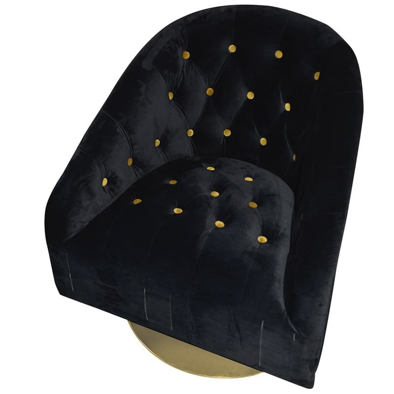 Zarah Gold And Black Velvet Swivel Tub Armchair Furniture La