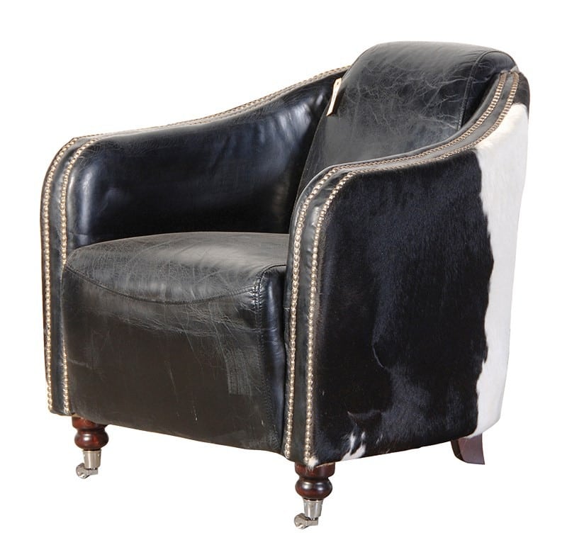 Vintage Style Black And White Leather Cowhide Armchair Furniture