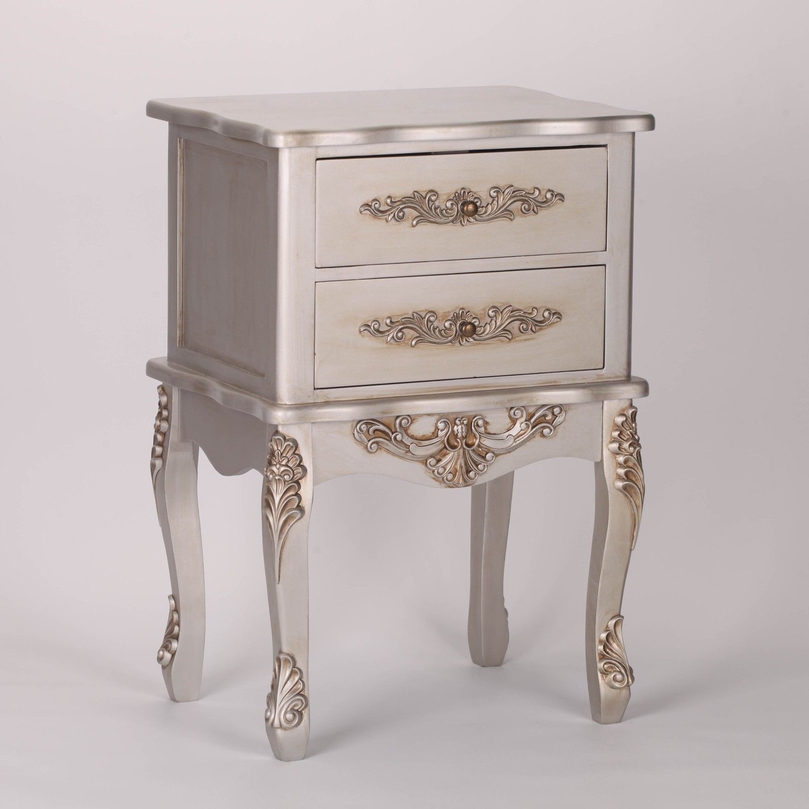 French Silver 2 Drawer Bedside Table Furniture La Maison Chic