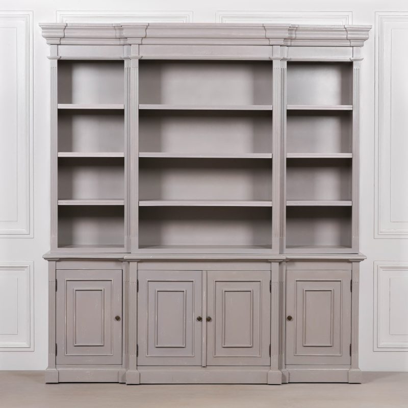 Ambroise Large Breakfront Distressed Painted Grey Dresser Bookcase Dresser Bookcase UK