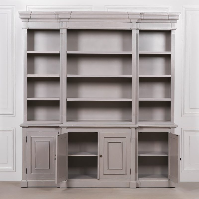 Ambroise Large Breakfront Distressed Painted Grey Dresser Bookcase Dresser Bookcase UK