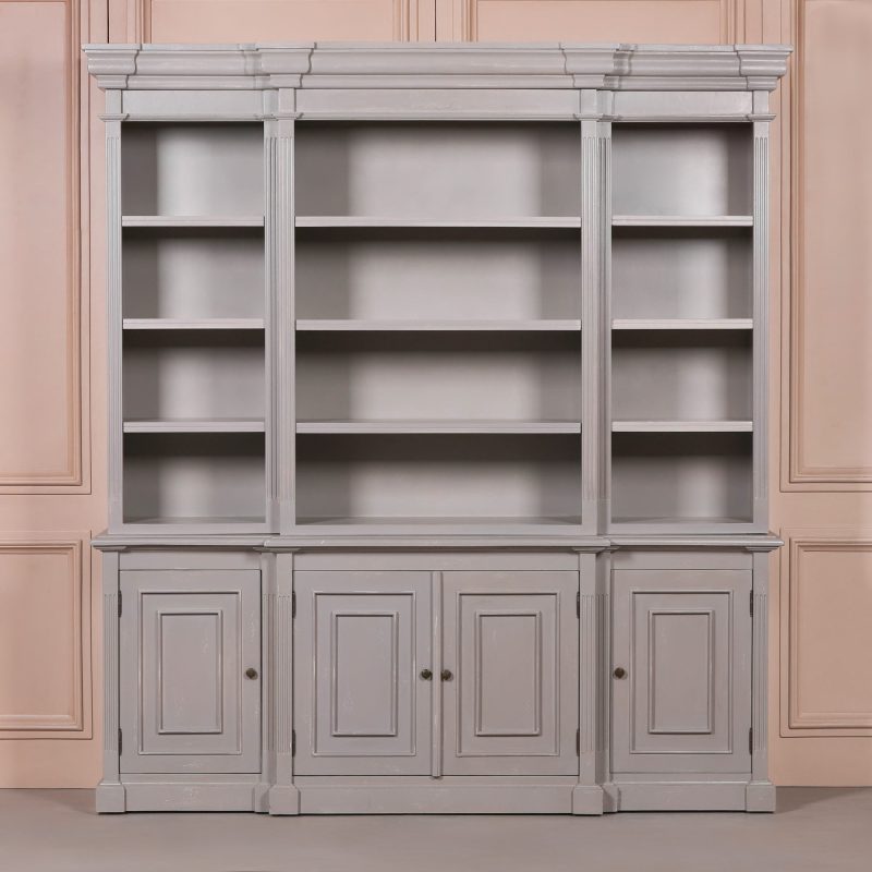 Ambroise Large Breakfront Distressed Painted Grey Dresser Bookcase Dresser Bookcase UK