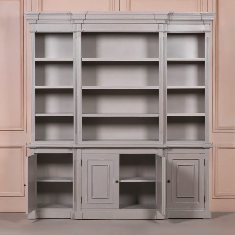 Ambroise Large Breakfront Distressed Painted Grey Dresser Bookcase Dresser Bookcase UK