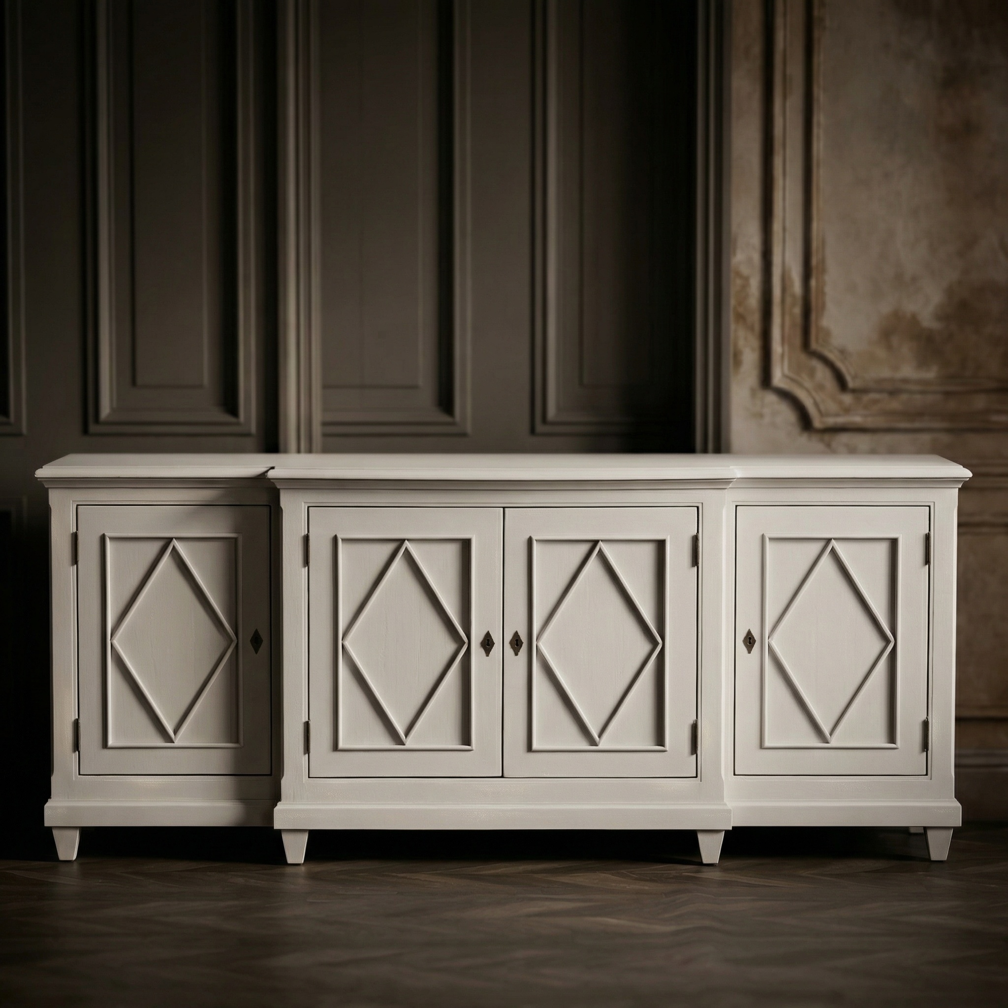 Aspen Grey Painted Distressed Breakfront Sideboard Breakfront Sideboard UK