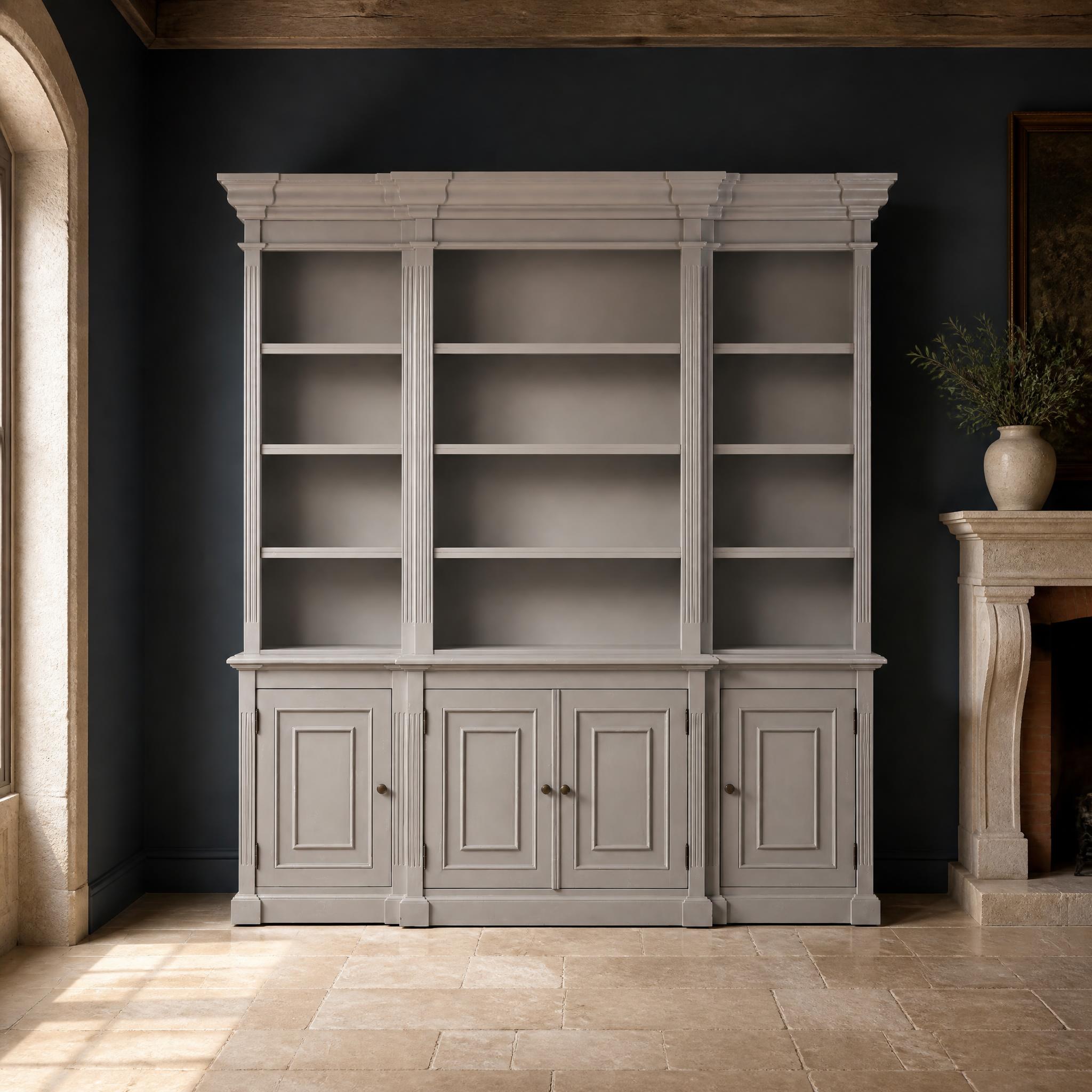 Ambroise Large Breakfront Distressed Painted Grey Dresser Bookcase Dresser Bookcase UK