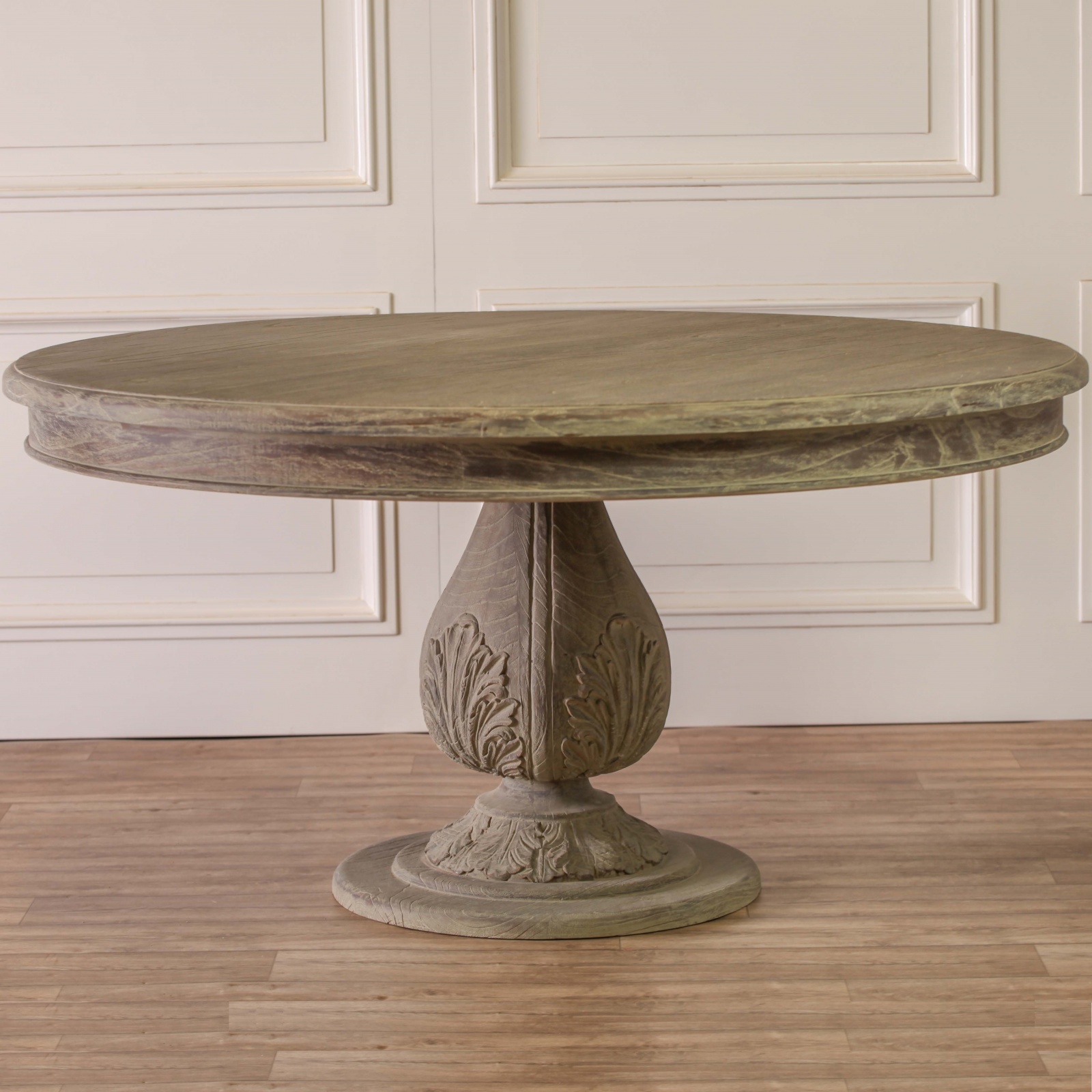 Acorn Pedestal Round Large Washed Dining Table Furniture La Maison Chic Luxury Interiors