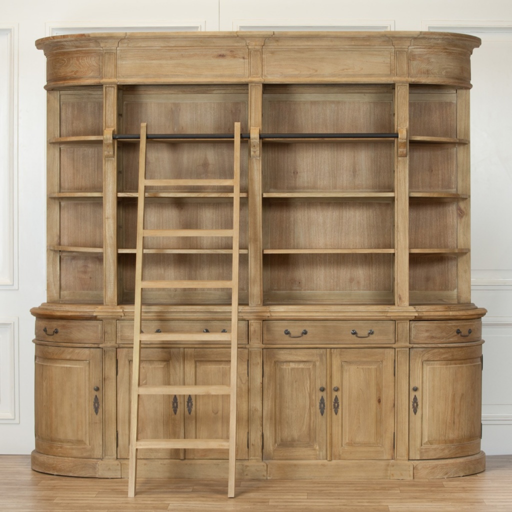 Antiqued Natural Wooden Large Rivieren Bookcase with Ladder Furniture